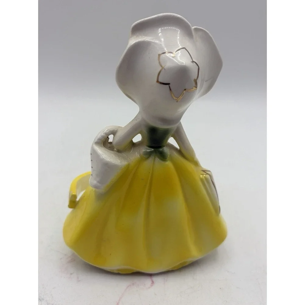 Vintage Lady Head Lipstick Holder Yellow Flower Dress Rhinestones E2074